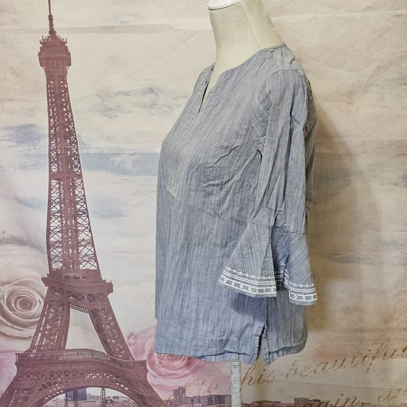 Westbound Blue Blouse with Bell Sleeves and Mandarin Collar PETITE Sz M - Picture 5 of 8